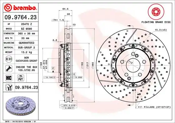 Remschijven Brembo 09.9764.23 Limited Edition