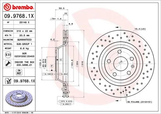 Op = Op Remschijven Brembo 09.9768.1X