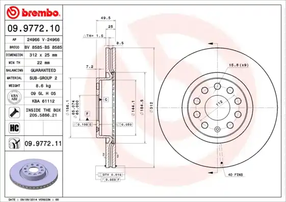 Remschijven Brembo 09.9772.11 Gecertificeerd