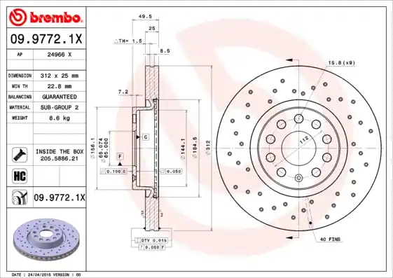 Op = Op Remschijven Brembo 09.9772.1X
