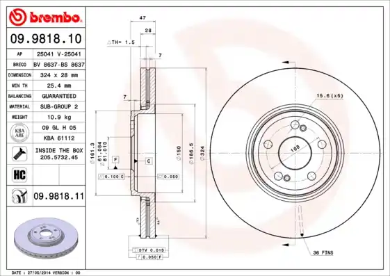 Remschijven Brembo 09.9818.10 Handgemaakt