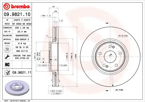 Betrouwbaar Remschijven Brembo 09.9821.11