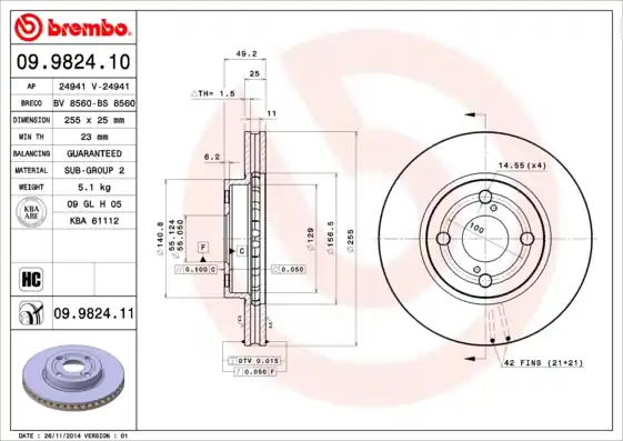 Remschijven Brembo 09.9824.11 Gecertificeerd