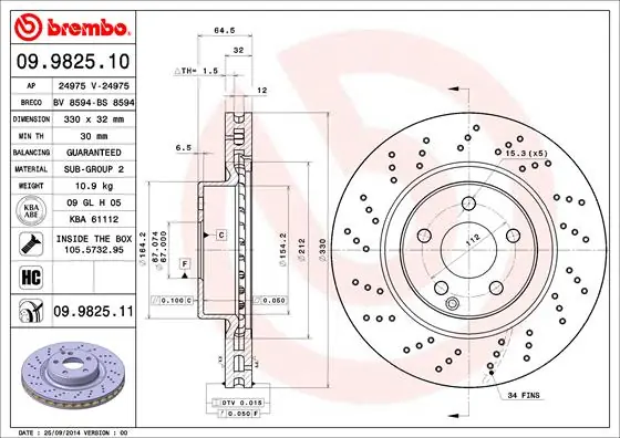 Remschijven Brembo 09.9825.10 Trendy