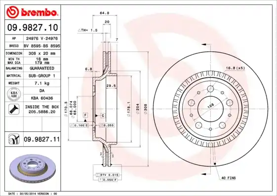 Remschijven Brembo 09.9827.10 Laatste Kans