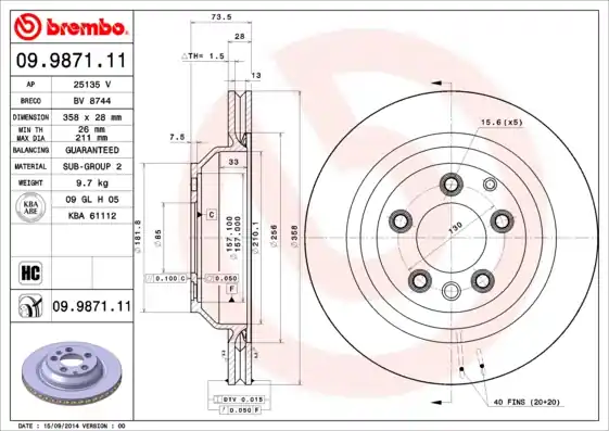 Topkwaliteit Remschijven Brembo 09.9871.11