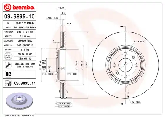 Garantie Inbegrepen Remschijven Brembo 09.9895.11
