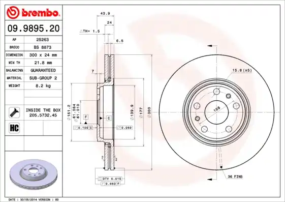 Remschijven Brembo 09.9895.20 Snelle Levering