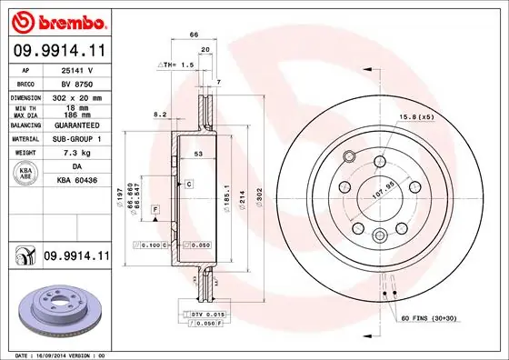 Geld-Terug-Garantie Remschijven Brembo 09.9914.11