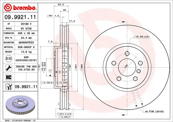 Plaats Bestelling Remschijven Brembo 09.9921.11