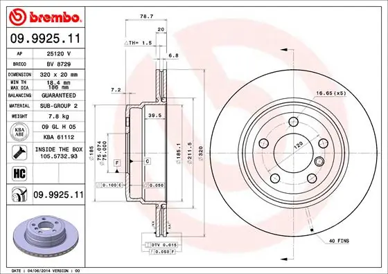 Remschijven Brembo 09.9925.11 Direct Verzonden