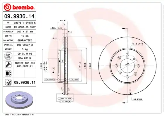 Remschijven Brembo 09.9936.11 Nieuw
