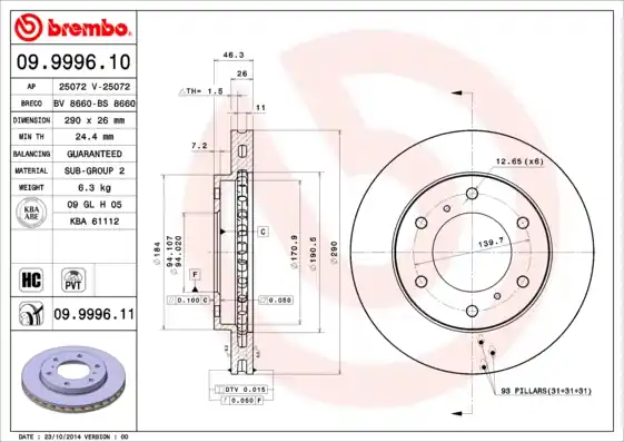 Remschijven Brembo 09.9996.11 Betaalbaar