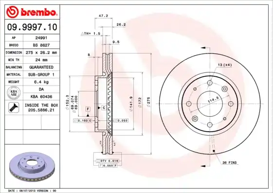 Plaats Bestelling Remschijven Brembo 09.9997.10