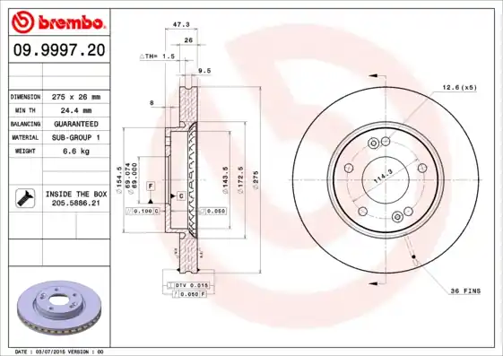 Flitsaanbieding Remschijven Brembo 09.9997.20