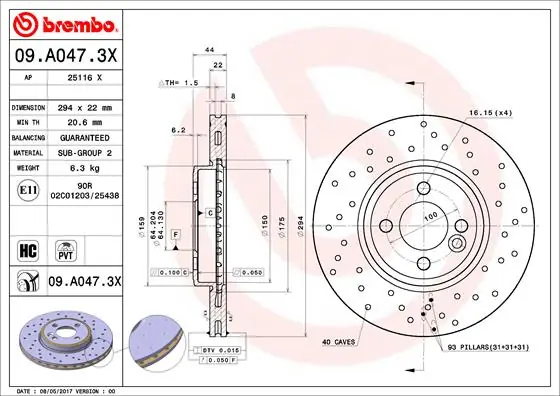 Remschijven Brembo 09.A047.3X Beperkt Aanbod