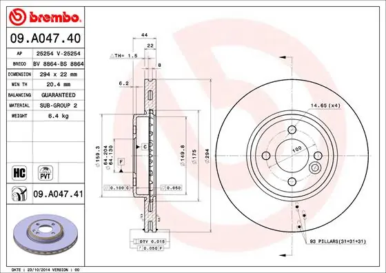 Remschijven Brembo 09.A047.41 Actieprijs
