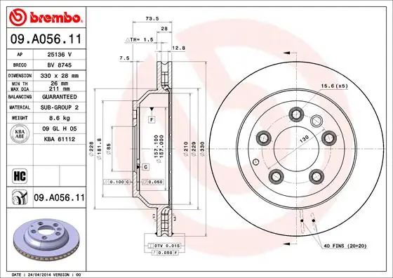 Seizoensaanbieding Remschijven Brembo 09.A056.11