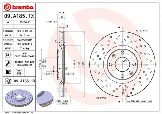 Topkwaliteit Remschijven Brembo 09.A185.1X