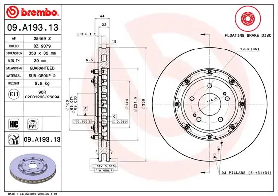Beste Prijs Remschijven Brembo 09.A193.13