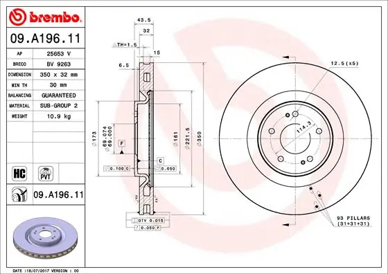 Remschijven Brembo 09.A196.11 Direct Verzonden
