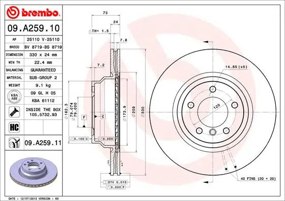 Remschijven Brembo 09.A259.10 Favoriet