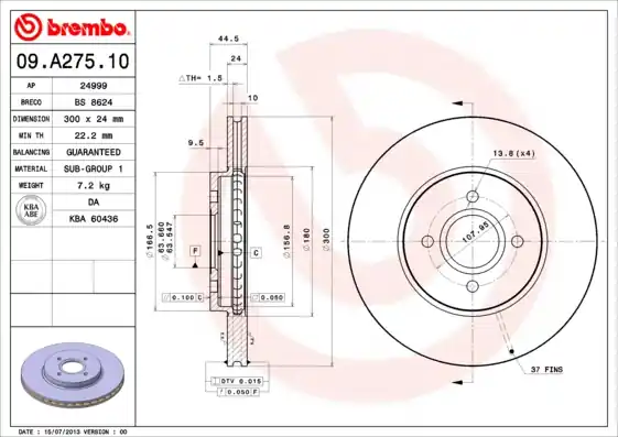 Gecertificeerd Remschijven Brembo 09.A275.10