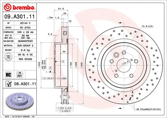 Remschijven Brembo 09.A301.11 Fabrieksprijs