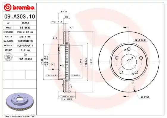 Remschijven Brembo 09.A303.10 Actieprijs