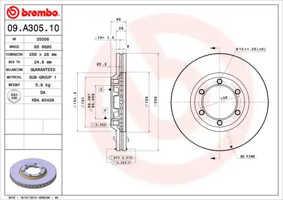 Remschijven Brembo 09.A305.10 Laatste Kans