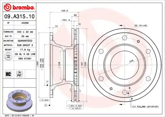 Remschijven Brembo 09.A315.10 Nu Kopen