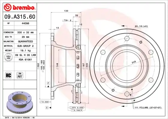 Remschijven Brembo 09.A315.60 Plaats Bestelling