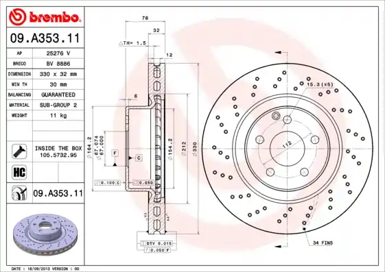 Fabrieksprijs Remschijven Brembo 09.A353.11