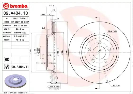 Remschijven Brembo 09.A404.11 Bestseller