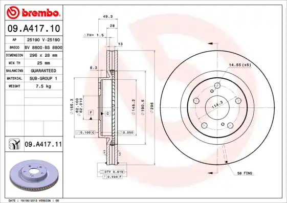 Remschijven Brembo 09.A417.11 Bulkbestelling