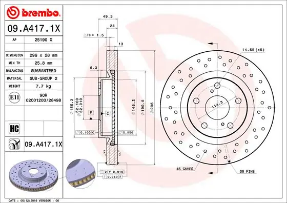 Remschijven Brembo 09.A417.1X Snelle Levering