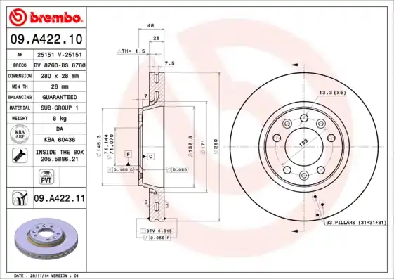 Luxe Remschijven Brembo 09.A422.10