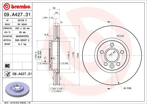 Korting Remschijven Brembo 09.A427.31