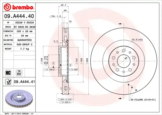Remschijven Brembo 09.A444.41 Hete Deal
