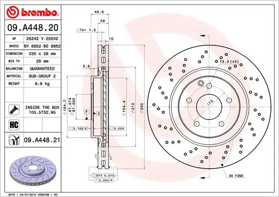 Remschijven Brembo 09.A448.21 Finale Uitverkoop