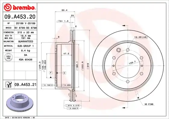 Remschijven Brembo 09.A453.21 Merkproduct