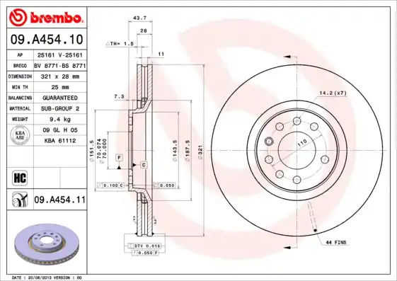 Korting Remschijven Brembo 09.A454.11