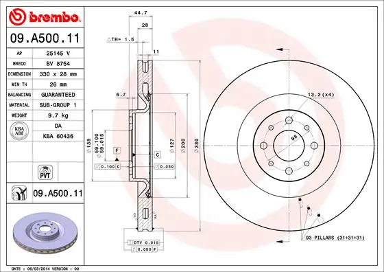Ambachtelijk Remschijven Brembo 09.A500.11