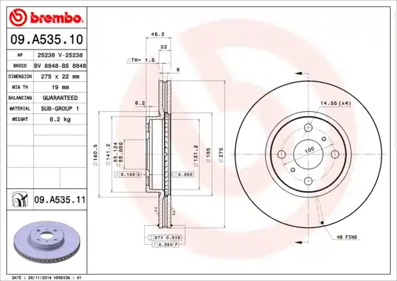 Remschijven Brembo 09.A535.11 Direct Verzonden