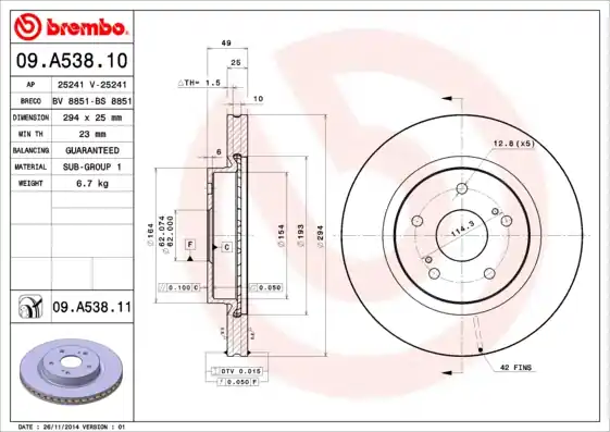 Remschijven Brembo 09.A538.11 Koopje