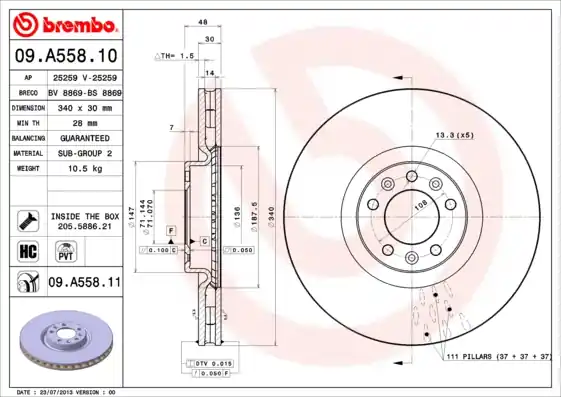 Remschijven Brembo 09.A558.11 Beste Prijs