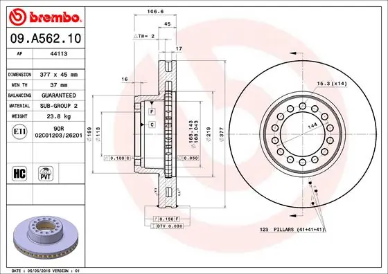 Remschijven Brembo 09.A562.10 Professioneel