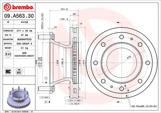 Gecertificeerd Remschijven Brembo 09.A563.30
