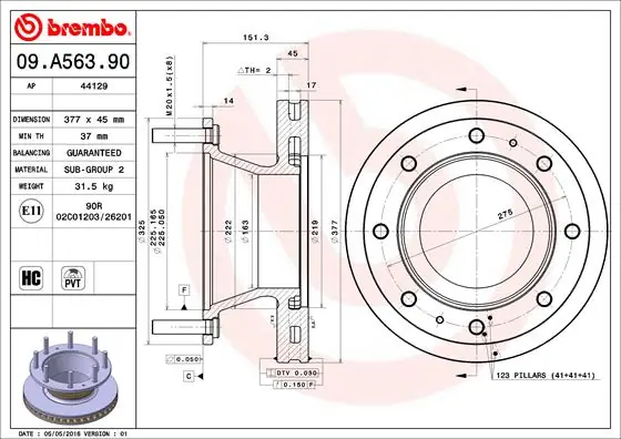 Remschijven Brembo 09.A563.90 Snelle Levering
