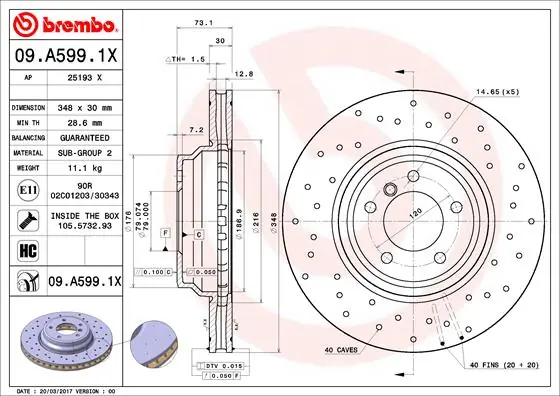 Remschijven Brembo 09.A599.1X Speciale Aanbieding